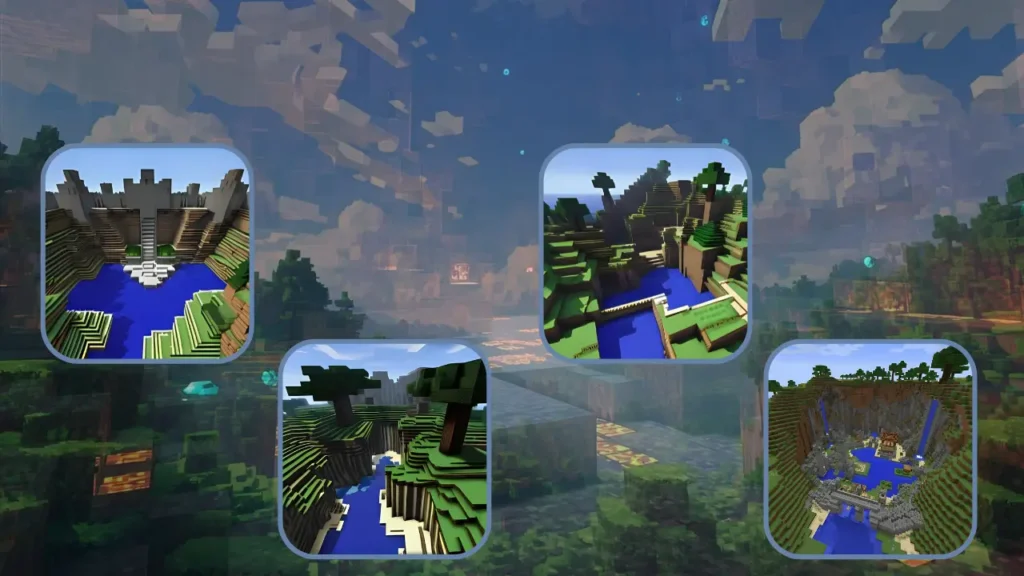 Minecraft crafting guide illustration showing tools, items, and creative customization elements.